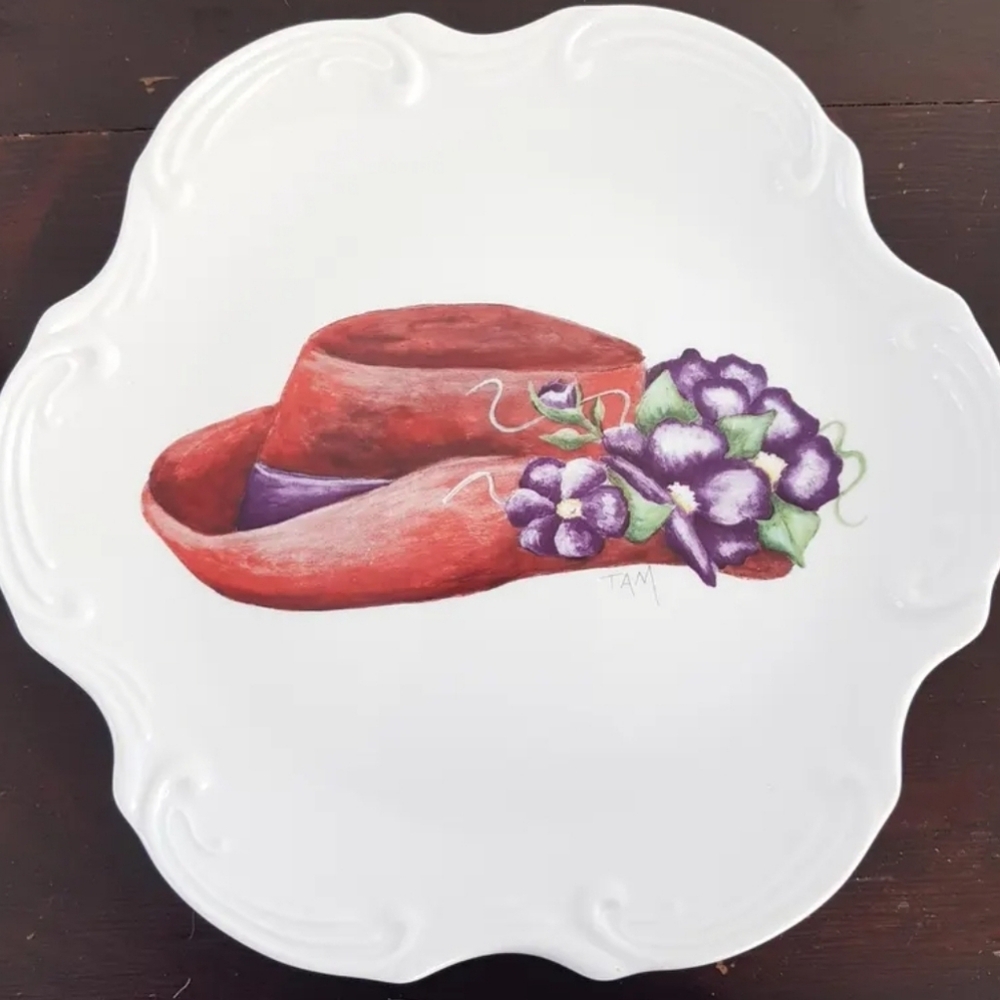 4pc Red Hat Porcelain Salad Plates, Made in Rignaud Quebec Canada